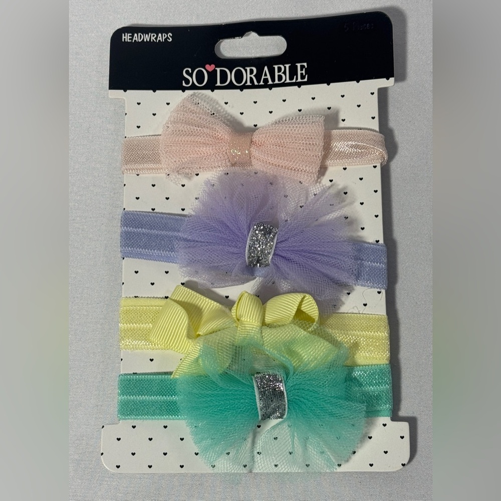 So Dorable Headwrap Set of 4 Lace Glitter Hair Bow Headband Baby Toddler NEW